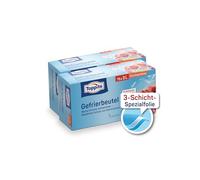 Toppits Lot de 2 paquets de 75 sacs de congélation avec fond plat, indéchirables, réutilisables, transparents, volume de remplissage 3 l