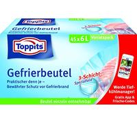Toppits Sac de rangement pour sacs de congélation, 6 litres, 45 pièces, fond de support, transparent