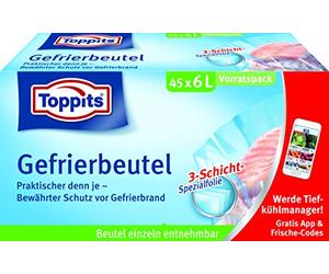 Toppits Sac de rangement pour sacs de congélation, 6 litres, 45 pièces, fond de support, transparent