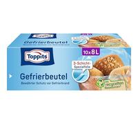 Toppits Sacs congélation, 8 l, support de sol, Lot de 10, transparent