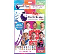 Topps - Lot de stickers Premier League 2026 - Pack de démarrage - Exclusivité en ligne! (Contient un album de 96 pages, 8 paquets de stickers, une carte de sticker de lancement et un paquet de héros