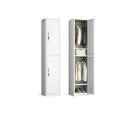 TOPRACKS Armoire en métal avec 2 portes et serrure - Double penderie avec barres à vêtements et étagères - Armoire en acier verrouillable pour bureau, dressing et chambre à coucher - Gris