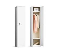 TOPRACKS Armoire en métal avec serrure - 1 porte, penderie avec tringle à vêtements et étagères - casier étroit pour bureau, couloir et chambre à coucher - armoire en acier robuste gris