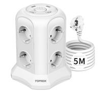 TOPREK Multiprise avec Interrupteur Parafoudre, 8 Prises 3680W, 4 USB 20W