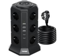 TOPREK Tour Multiprise avec Interrupteur Parafoudre, 12 Prises, 5 USB, Cube | avec 2 USB C 3 USB A, 3680W/16A, Surtension, Multiprise 2m, Maison et Bureau, Noir