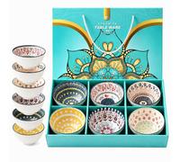 Topsky Lot de 6 bols en céramique style bohème 400 ml avec coffret cadeau | Empilables pour le rangement, design bohème coloré, petits bols de 382,7 g pour soupe et céréales, passent au micro-ondes