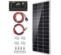 Topsolar Kit de panneau solaire 100 W 12 V monocristallin hors réseau pour maisons, camping-cars, bateaux + contrôleur de charge solaire PWM LCD 30 A 12 V/24 V + câbles solaires de 4,9 m avec