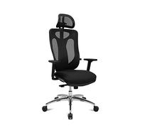TOPSTAR Sitness Net Pro 100 Chaise de bureau ergonomique, mécanisme synchrone et appui-tête, accoudoirs réglables en hauteur, tissu, noir, 59 x 56 x 120 cm