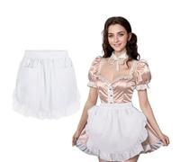 TOPTIE Tablier à la taille avec deux poches, demi-tablier vintage à volants blancs pour femme, costume de soubrette pour serveuse - M