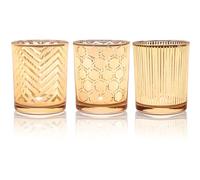 Toptime Bougeoir Verre, 3 Pièces Photophore Verre Doré, Bougeoir Decoratif Vagues, Rayures et Motifs Géométriques, Bougies Chauffe Plat Romantiques, Porte Bougie pour Anniversaire, Noël, Fête