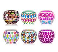 Toptime Bougeoir Verre en Mosaïque, 6 Pièces Photophore, Couleur Porte Bougie pour Centre de Table Décoration, Romantique Bougeoir Chauffe-Plat, Photophore Bougie pour Fête, Noël, Anniversaire
