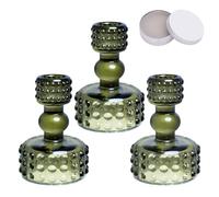 Toptime Bougeoir Verre, Lot de 3 Inversible Porte Bougie Vert avec Cire Adhésive, Point en Relief Photophore Verre pour Conique & Chauffe-plat, Vintage Bougeoir Decoratif pour Table Mariage Dîner Noël