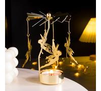 Toptime Bougeoirs rotatifs en métal - Carrousel doré - Thème des fées - Accessoires de Salon romantiques pour Centre de Table, Noël, Saint-Valentin