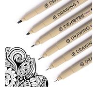 Toptime Lot de 6 stylos à pointe fine noire, stylos de calligraphie sans bavure pour artistes et bande dessinée