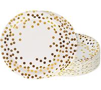 TOPWAYS Blanc Or Assiette Jetable Anniversaire, 48pcs 18cm Papier Assiette Vaisselle Jetable Plateau pour Decoration Anniversaire fille Garçon hommes femmes, BBQ Party Fête Mariages Camping, 7inch