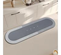 Topzywlc Tapis de cuisine antidérapant, anti-moisissure, 45 x 150 cm, séchage rapide, tapis de sol magique pour salle de bain, chambre à coucher, cuisine, toilettes, porte, table à laver (ovale gris