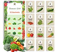 TORAF Kit de Graines de Légumes 12 Variétés - Graine Premium pour Jardin, Balcon et Potager - Tomates, Concombres, Courgettes, Salade, Carottes, Ciboulette - Kit de culture de plantes potagères