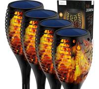 Torche de jardin solaire avec 4 flammes réalistes - Alarme de jardin solaire résistante à l'eau - Éclairage de jardin solaire automatique - Éclairage d'ambiance pour le jardin