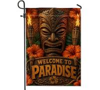 Torche Drapeau de jardin, bois d'hibiscus exotique tropical, orange d'été, toile de jute, drapeaux décoratifs double face pour extérieur, porche, pelouse, terrasse, 30,5 x 45,7 cm