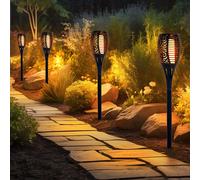 Lampe solaire effet feu torche solaire effet flamme lampe torche lampe de jardin lampe torche noire, plastique, ampoule LED vacillante orange, H 78 cm, lot de 4