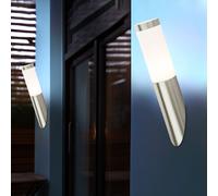 Applique murale d'extérieur, lampe de jardin en acier inoxydable, lampe de porte d'entrée argentée, aspect torche, 1x E27, DxH 7,6x40 cm, lot de 2