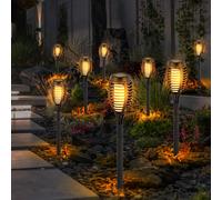 Torche Solaire Lampe à Piquer Extérieur LED Effet Flamme Balcon Noir Lot de 8