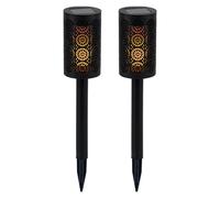Torche solaire, lampe d'extérieur, lampe de terrasse, lampe à brancher avec perforations décoratives, batterie intégrée, effet feu, noir, 1x LED, DxH 6,6x30 cm, lot de 2
