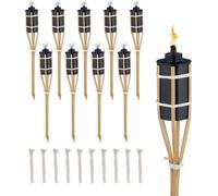 Torches de jardin Relaxdays pour l'extérieur, lot de 10, 40 cm, torches en bambou pour la décoration de fêtes de jardin, torches à huile avec mèche de rechange, couleur naturelle