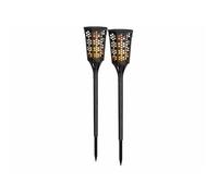 Torches de jardin solaires 78 cm avec LED à effet flamme - LUNARTEC - Noir - Orange-rouge - Plastique robuste