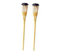 Torches Solaires en Bambou Khaki, Lot de 2, Lumière Chaude