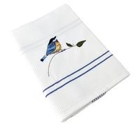 Torchon de cuisine 50x70 cm WAFFLE BRODÉ coton bleu broderie oiseaux