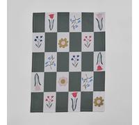 Torchon de cuisine en coton biologique motifs carreaux et fleurs multicolores, 50x70 cm 50x70cm Vert