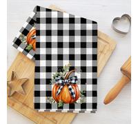 Torchons de cuisine à carreaux en forme de citrouille - Torchon doux et absorbant - Torchon à vaisselle gaufré pour la récolte d'automne - Pour cuisine, salle de bain, salon, cadeau de pendaison de