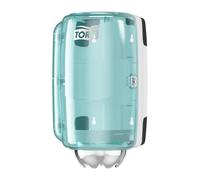 Tork 658000 Mini Distributeur de papier d'essuyage à dévidage central M1 - Design Performance - Blanc / Turquoise