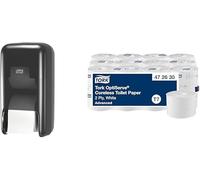 Tork Distributeur et Papier Toilette Bundle: Distributeur 2 Rouleaux, Noir + OptiServe Sans Mandrin, Blanc, Advanced, 2 Plis, 24 x 820 Feuilles