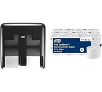 Tork Distributeur & Papier Toilette Bundle: Distributeur pour Papier Toilette 4 Rouleaux, Noir + Tork OptiServe Papier Toilette sans mandrin, Blanc, Advanced, 2 Plis, 24 x 820 Feuilles