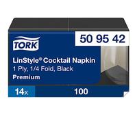 Tork LinStyle Serviette cocktail noire, Pliage 1/4, 1 pli, 23 cm x 23 cm, 14 x 100 serviettes, 509542