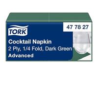 Tork Serviette Cocktail vert sapin, 1/4 plier, 2 pli, 200 serviettes, 11.9cm x 11.9cm chaque, 477827