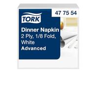 Tork Serviette Dinner blanche, pliage 1/8 2 plis, 39 cm x 39 cm, 12 x 150 serviettes, 477554