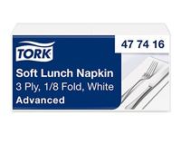 Tork Serviette Lunch doux blanc, 477416 | pliage 1/8, 3 plis, 33 cm x 33 cm, 150 serviettes