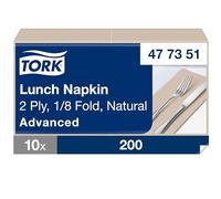 Tork Serviette Lunch naturel, pliage 1/8, 2 plis, 33 cm x 33 cm, 10 x 200 serviettes, 477351