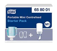 Tork Starter Pack Distributeur à Dévidage Central Mini Blanc et Turquoise M1, utilisable d'une Seule Main, 658001