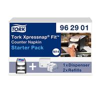 Tork Starter Pack Xpressnap Fit - Distributeur de Comptoir pour Serviettes de Table en Papier - 962901 - N14 + Recharges de Serviettes Enchevêtrées (2 x 120 Feuilles)
