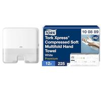 Tork Xpress, Mini Distributeur Murale pour essuie-Mains interfoliés Blanc H2, 552100 - Essuie-Mains interfoliés Doux comprimés Blancs H2, 100889
