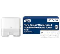 Tork Xpress, Mini Distributeur Murale pour essuie-Mains interfoliés Blanc H2, 552100 - Essuie-Mains interfoliés Doux comprimés Blancs H2, 600454