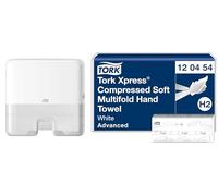 Tork Xpress, Mini Distributeur Murale pour essuie-Mains interfoliés Blanc H2, 552100 - Essuie-Mains interfoliés Doux comprimés Blancs H2, 120454