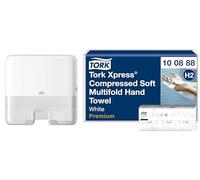 Tork Xpress, Mini Distributeur Murale pour essuie-Mains interfoliés Blanc H2, 552100 - Essuie-Mains interfoliés Doux comprimés Blancs H2, 100888