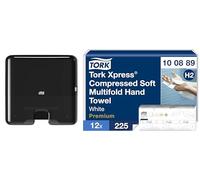 Tork Xpress, Mini distributeur murale pour essuie-mains interfoliés noir H2, 552108 - Essuie-mains interfoliés doux comprimés blancs H2, 100889