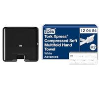 Tork Xpress, Mini distributeur murale pour essuie-mains interfoliés noir H2, 552108 - Essuie-mains interfoliés doux comprimés blancs H2, 120454