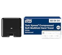 Tork Xpress, Mini distributeur murale pour essuie-mains interfoliés noir H2, 552108 - Essuie-mains interfoliés doux comprimés blancs H2, 600454